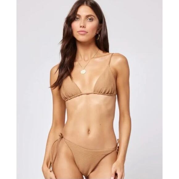 L*Space Bikini Top Womens Large Camel Brittany Ribbed Triangle Cut Swimwear NWT - Picture 1 of 6